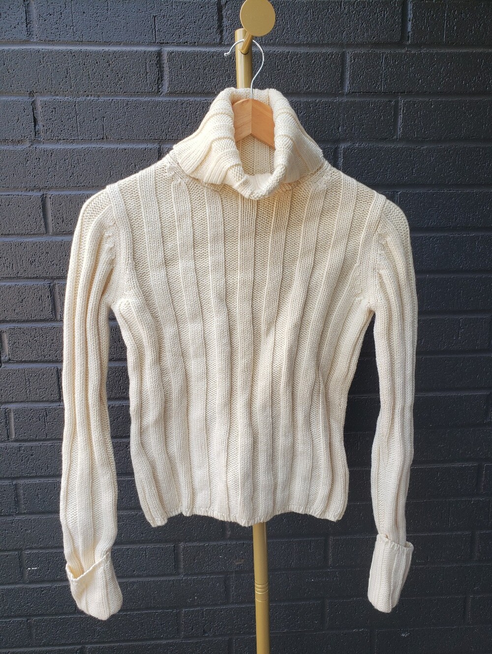Vintage Banana Republic Chunky Wide Rib Turtleneck Sweater Cream Wool Small